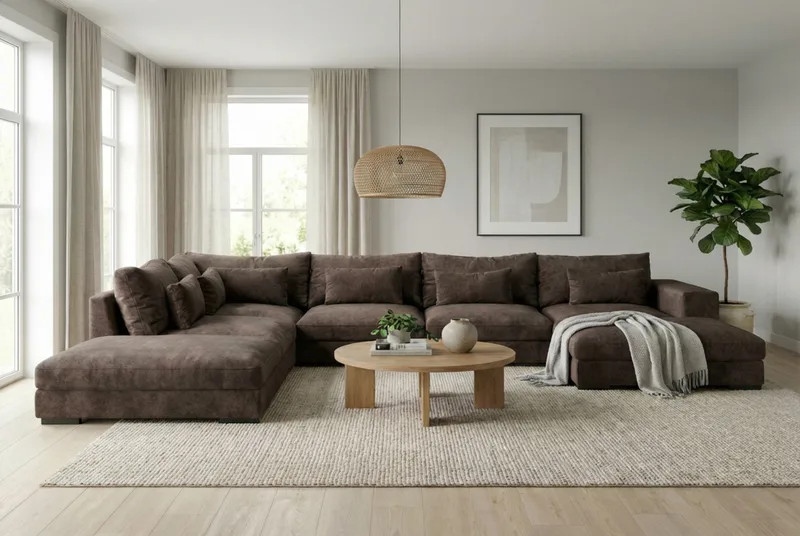 Dubai U-modulsoffa med Divan Höger Extra Djup i Chenille - Mörkbrun - Möbler - Soffa - Modulsoffor - Komplett modulsoffa