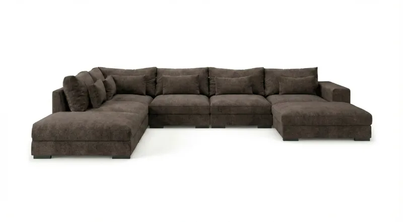 Dubai U-modulsoffa med Divan Höger Extra Djup i Chenille - Mörkbrun - Möbler - Soffa - Modulsoffor - Komplett modulsoffa