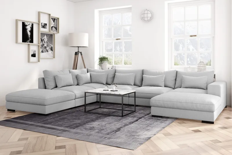 Dubai U-modulsoffa med Divan Höger Extra Djup - Ljusgrå - Möbler - Soffa - Modulsoffor - Komplett modulsoffa