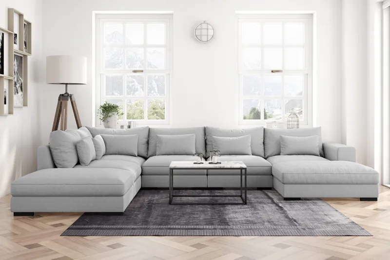 Dubai U-modulsoffa med Divan Höger Extra Djup - Ljusgrå - Möbler - Soffa - Modulsoffor - Komplett modulsoffa