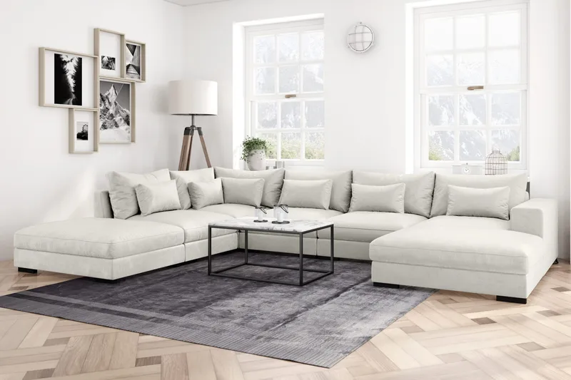 Dubai U-modulsoffa med Divan Höger Sammet Extra Djup - Vit - Möbler - Soffa - Modulsoffor - Komplett modulsoffa