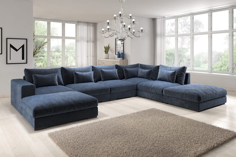 Dubai U-modulsoffa med Divan Vänster Sammet Extra Djup - Blå - Möbler - Soffa - Modulsoffor - Komplett modulsoffa