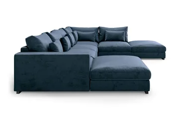 Dubai U-modulsoffa med Divan Vänster Sammet Extra Djup - Blå - Möbler - Soffa - Modulsoffor - Komplett modulsoffa