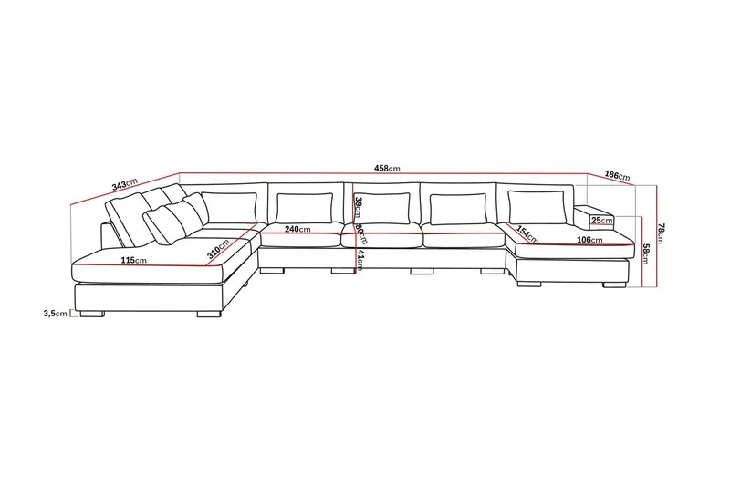Grande Stor 7-sits U-Soffa med Divan Höger - Mörkgrå Sammet - Möbler - Soffa - Sammetssoffa