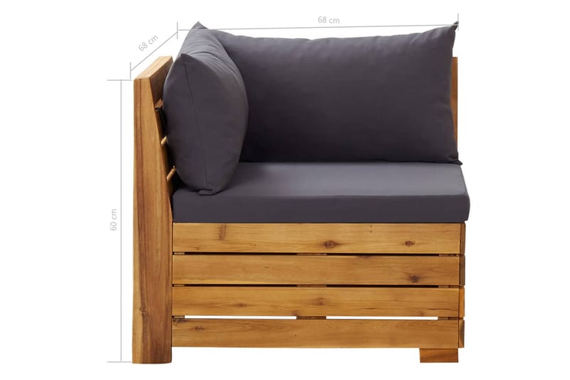 Hörnsits 1 st med dynor massiv akacia - Brun - Utemöbler - Loungemöbler - Modulsoffa utomhus - Hörnmodul utesoffa