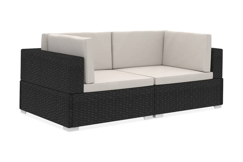 Hörnsitsar Modulsoffa Utomhus 2 st med dynor konstrotting svart - Svart - Utemöbler - Loungemöbler - Loungesoffa