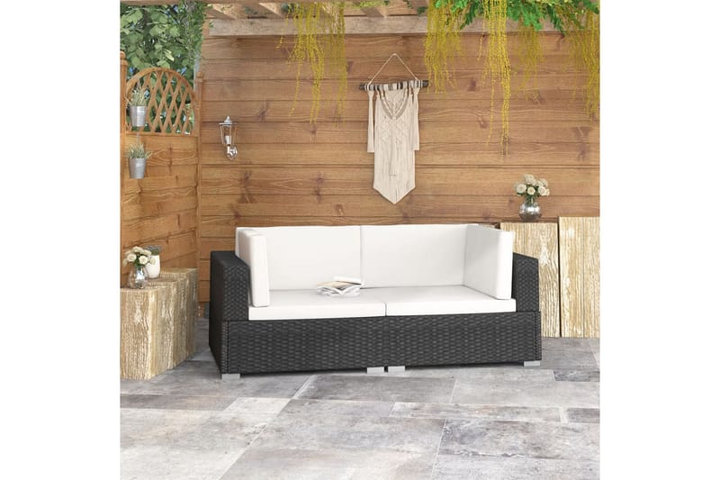 Hörnsitsar Modulsoffa Utomhus 2 st med dynor konstrotting svart - Svart - Utemöbler - Loungemöbler - Loungesoffa