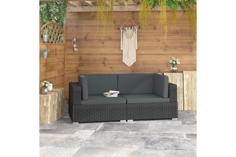Hörnsitsar Modulsoffa Utomhus 2 st med dynor konstrotting svart - Svart - Utemöbler - Loungemöbler - Loungesoffa