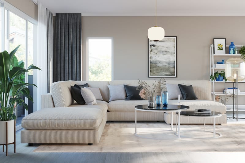 Arken 6-sits Vändbar L-formad Modulhörnsoffa med Divan + Fotpall i Manchester - Beige - Möbler - Soffa - Modulsoffor - Komplett modulsoffa