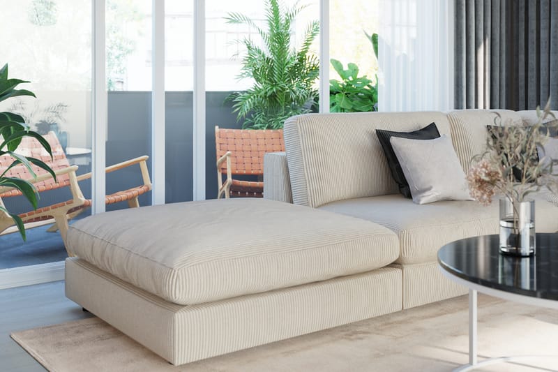 Arken 6-sits Vändbar L-formad Modulhörnsoffa med Divan + Fotpall i Manchester - Beige - Möbler - Soffa - Modulsoffor - Komplett modulsoffa