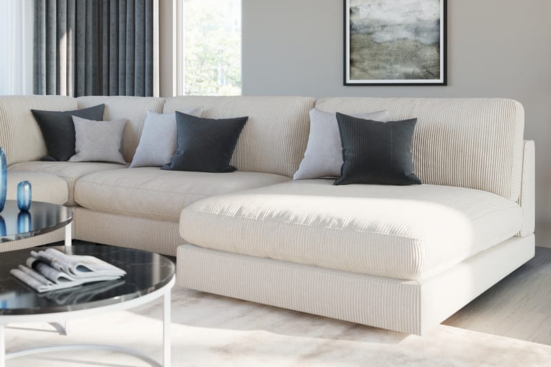 Arken 6-sits Vändbar L-formad Modulhörnsoffa med Divan + Fotpall i Manchester - Beige - Möbler - Soffa - Modulsoffor - Komplett modulsoffa