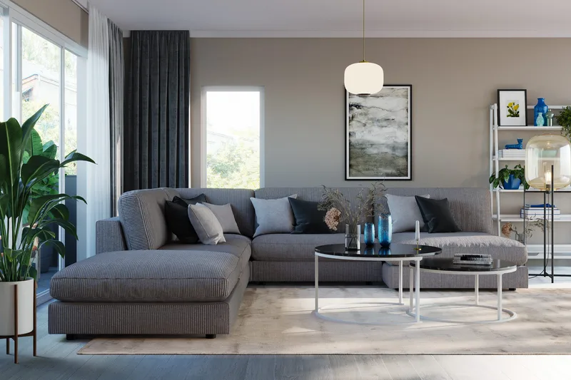 Arken 6-sits Vändbar L-formad Modulhörnsoffa med Divan + Fotpall i Manchester - Mörkgrå - Möbler - Soffa - Modulsoffor - Komplett modulsoffa