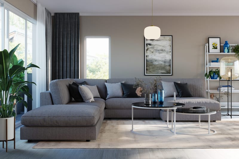 Arken 6-sits Vändbar L-formad Modulhörnsoffa med Divan + Fotpall i Manchester - Mörkgrå - Möbler - Soffa - Modulsoffor - Komplett modulsoffa