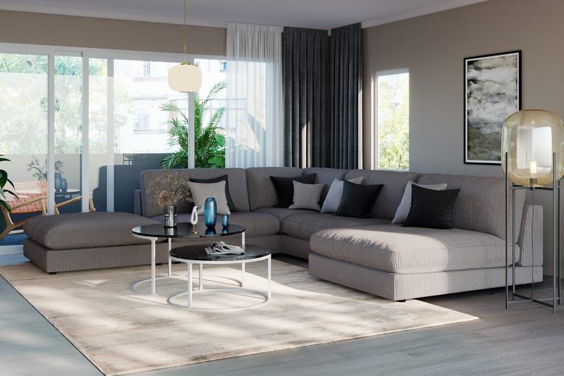 Arken 6-sits Vändbar L-formad Modulhörnsoffa med Divan + Fotpall i Manchester - Mörkgrå - Möbler - Soffa - Modulsoffor - Komplett modulsoffa