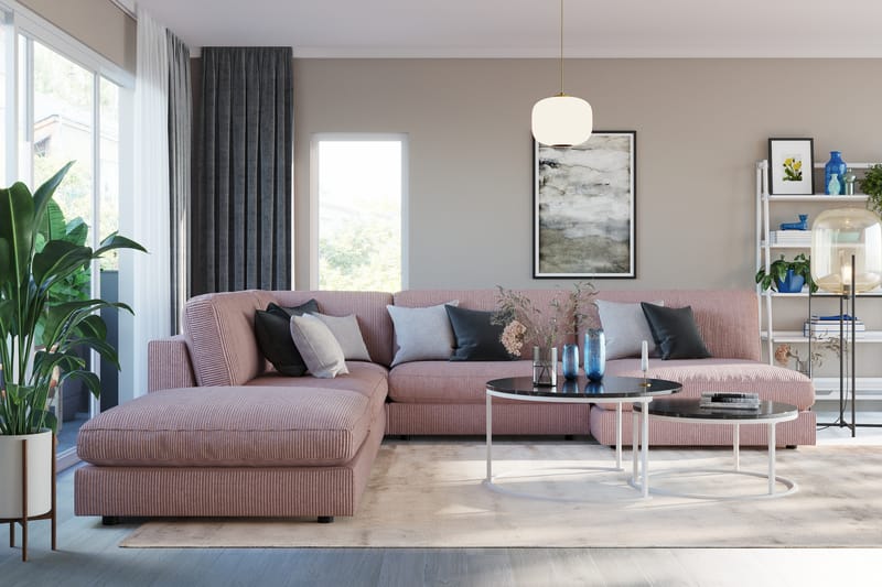 Arken 6-sits Vändbar L-formad Modulhörnsoffa med Divan + Fotpall i Manchester - Rosa - Möbler - Soffa - Modulsoffor - Komplett modulsoffa