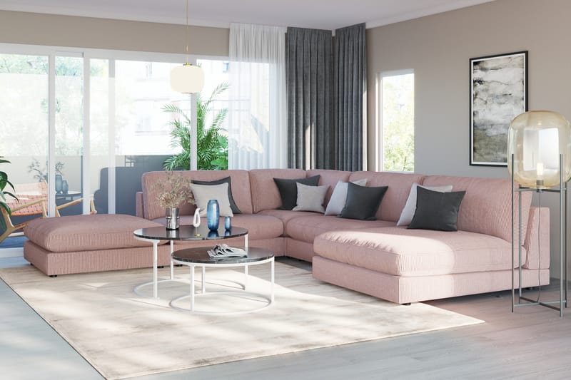 Arken 6-sits Vändbar L-formad Modulhörnsoffa med Divan + Fotpall i Manchester - Rosa - Möbler - Soffa - Modulsoffor - Komplett modulsoffa