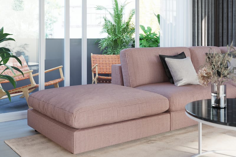 Arken 6-sits Vändbar L-formad Modulhörnsoffa med Divan + Fotpall i Manchester - Rosa - Möbler - Soffa - Modulsoffor - Komplett modulsoffa