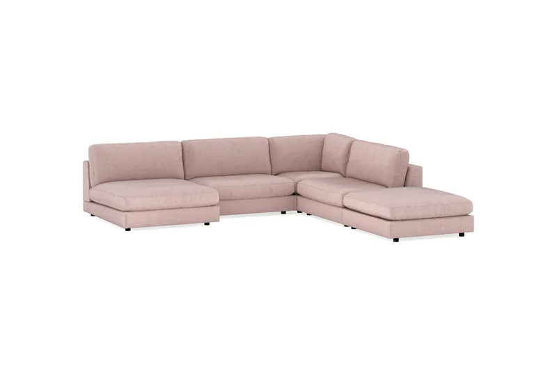 Arken 6-sits Vändbar L-formad Modulhörnsoffa med Divan + Fotpall i Manchester - Rosa - Möbler - Soffa - Modulsoffor - Komplett modulsoffa
