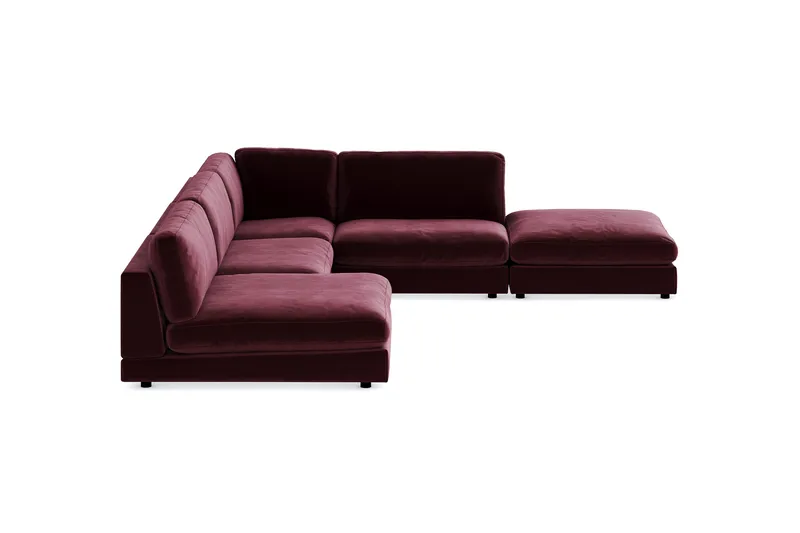 Arken 6-sits Vändbar L-formad Modulhörnsoffa med Divan + Fotpall i Sammet - Lila - Möbler - Soffa - Modulsoffor - Komplett modulsoffa