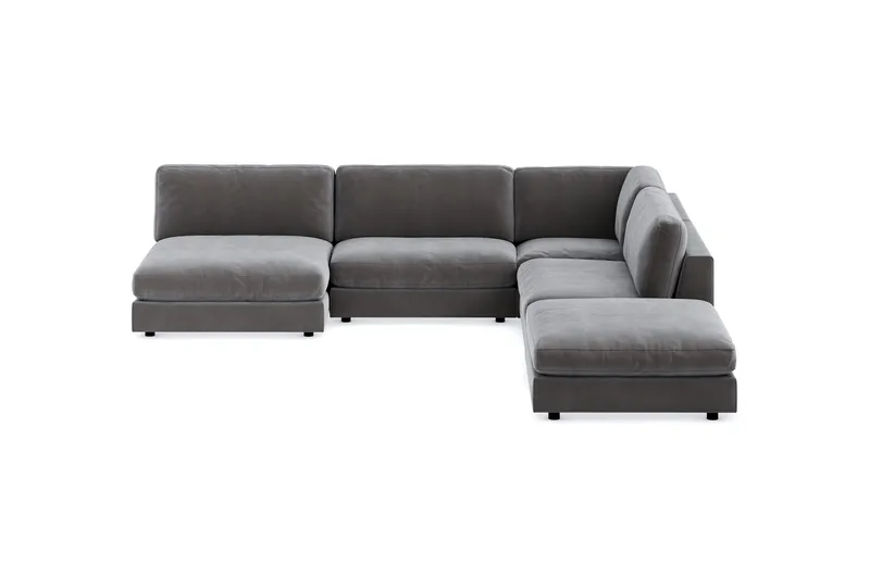 Arken 6-sits Vändbar L-formad Modulhörnsoffa med Divan + Fotpall i Sammet - Mörkgrå - Möbler - Soffa - Modulsoffor - Komplett modulsoffa