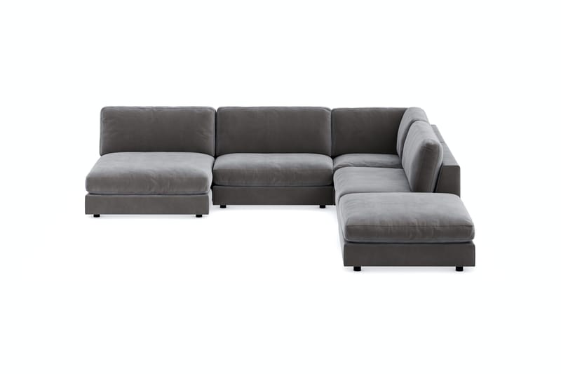Arken 6-sits Vändbar L-formad Modulhörnsoffa med Divan + Fotpall i Sammet - Mörkgrå - Möbler - Soffa - Modulsoffor - Komplett modulsoffa