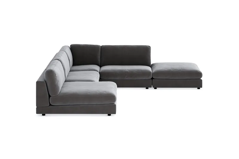 Arken 6-sits Vändbar L-formad Modulhörnsoffa med Divan + Fotpall i Sammet - Mörkgrå - Möbler - Soffa - Modulsoffor - Komplett modulsoffa