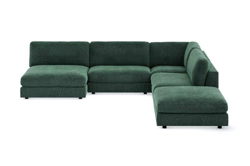 Arken 6-sits Vändbar L-formad Modulhörnsoffa med Divan + Fotpall i Sammet - Mörkgrön - Möbler - Soffa - Modulsoffor - Komplett modulsoffa
