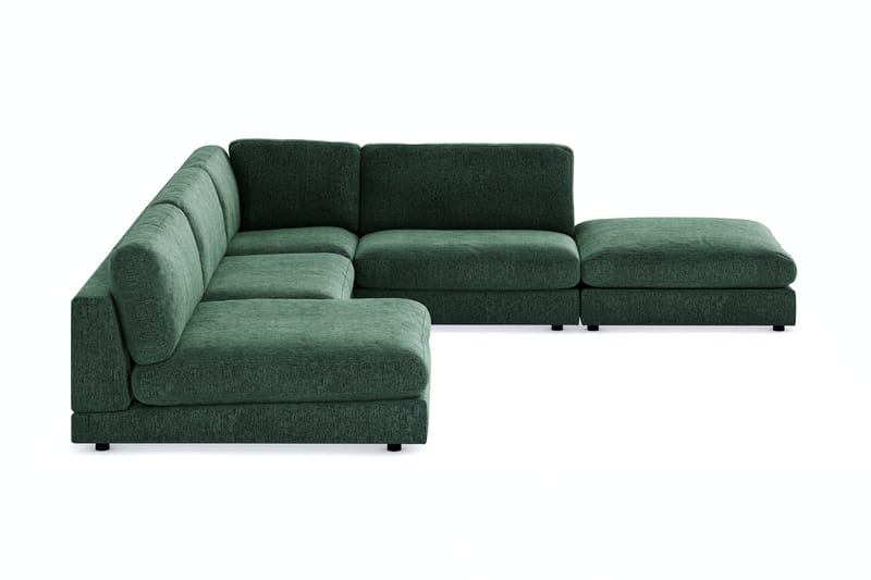 Arken 6-sits Vändbar L-formad Modulhörnsoffa med Divan + Fotpall i Sammet - Mörkgrön - Möbler - Soffa - Modulsoffor - Komplett modulsoffa