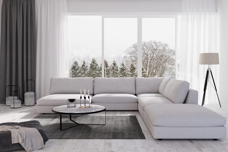 Arken 6-sits Vändbar L-formad Modulhörnsoffa med Divan + Fotpall i Tyg - Grå - Möbler - Soffa - Modulsoffor - Komplett modulsoffa