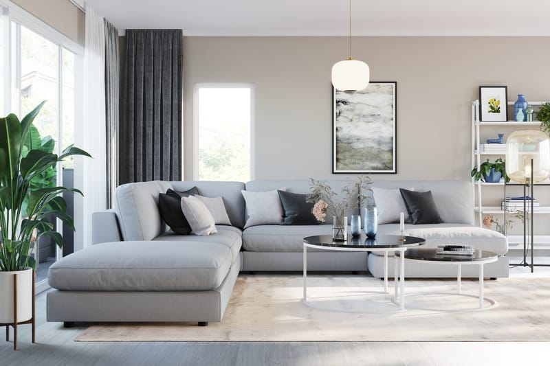 Arken 6-sits Vändbar L-formad Modulhörnsoffa med Divan + Fotpall i Tyg - Grå - Möbler - Soffa - Modulsoffor - Komplett modulsoffa