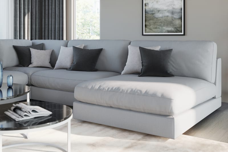 Arken 6-sits Vändbar L-formad Modulhörnsoffa med Divan + Fotpall i Tyg - Grå - Möbler - Soffa - Modulsoffor - Komplett modulsoffa