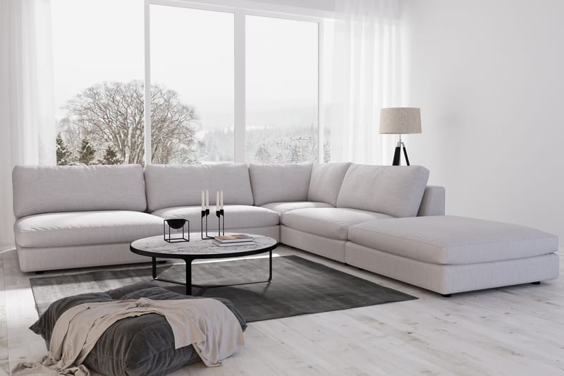 Arken 6-sits Vändbar L-formad Modulhörnsoffa med Divan + Fotpall i Tyg - Grå - Möbler - Soffa - Modulsoffor - Komplett modulsoffa