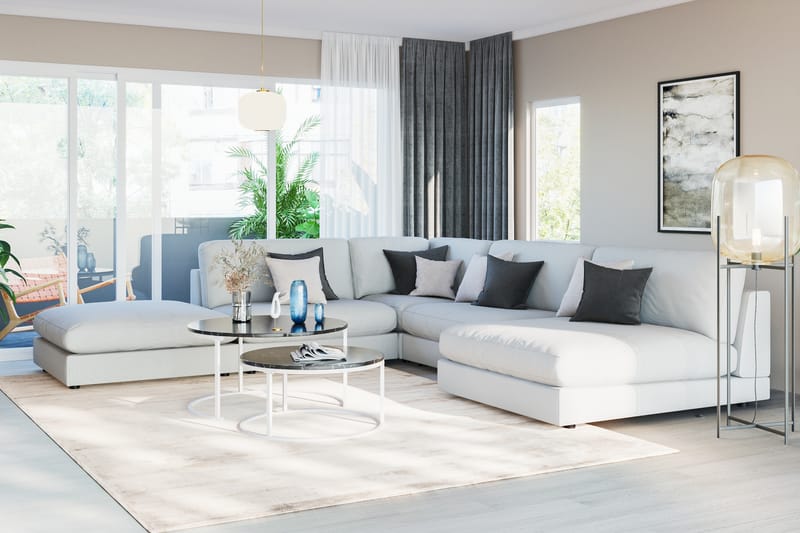 Arken 6-sits Vändbar L-formad Modulhörnsoffa med Divan + Fotpall i Tyg - Ljusgrå - Möbler - Soffa - Modulsoffor - Komplett modulsoffa