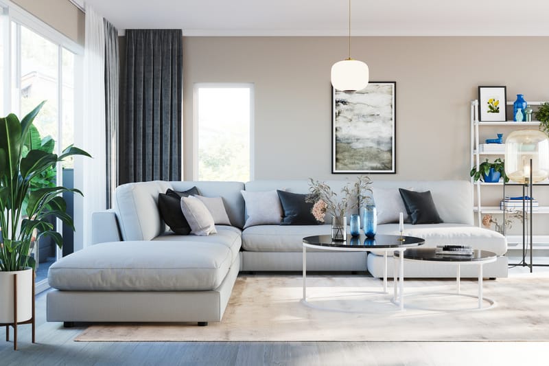 Arken 6-sits Vändbar L-formad Modulhörnsoffa med Divan + Fotpall i Tyg - Ljusgrå - Möbler - Soffa - Modulsoffor - Komplett modulsoffa