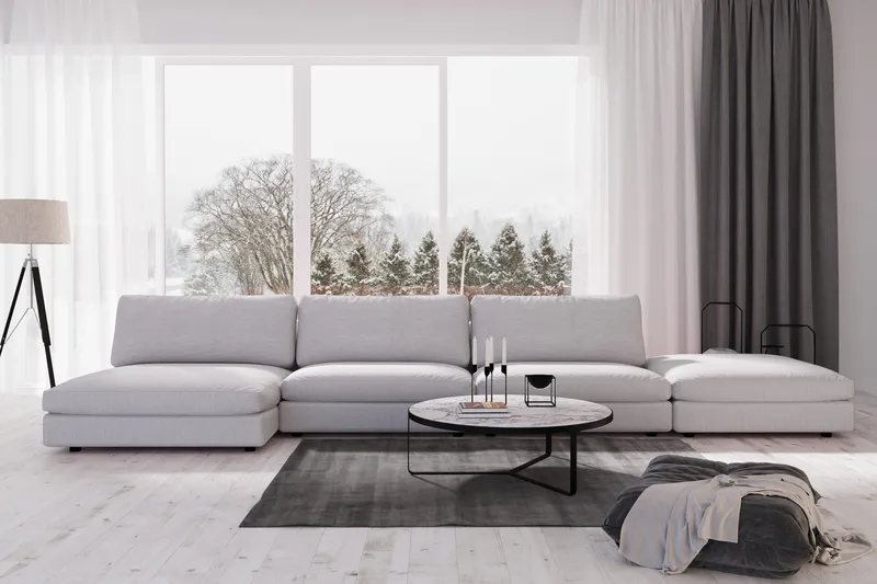 Arken 6-sits Vändbar U-formad Modulsoffa med Divan + Fotpall i Tyg - Grå - Möbler - Soffa - Modulsoffor - Komplett modulsoffa