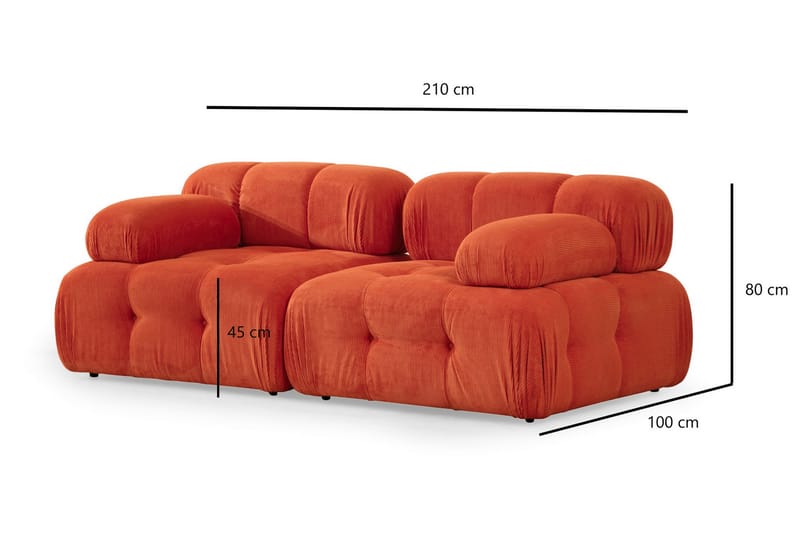 Belgin Bubblig divansoffa 2-sits med utfällbara armstöd och ryggstöd - Röd Manchester - Möbler - Soffa - Modulsoffor - Komplett modulsoffa