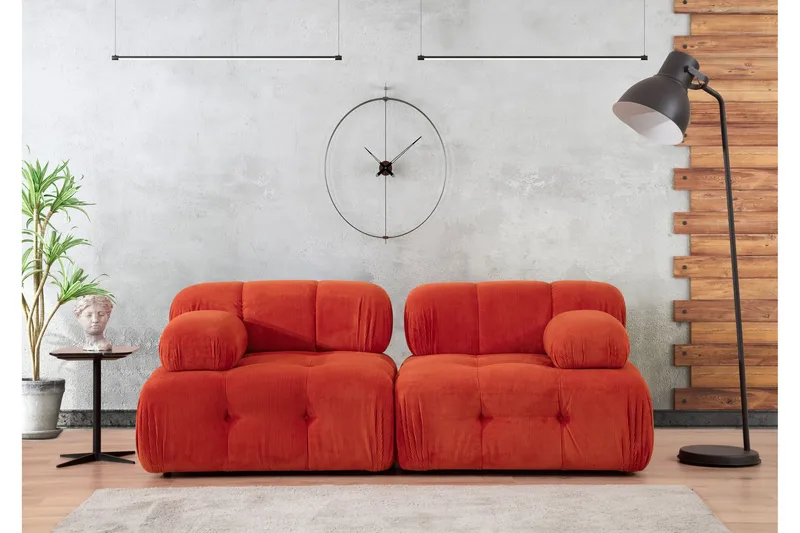 Belgin Bubblig divansoffa 2-sits med utfällbara armstöd och ryggstöd - Röd Manchester - Möbler - Soffa - Modulsoffor - Komplett modulsoffa