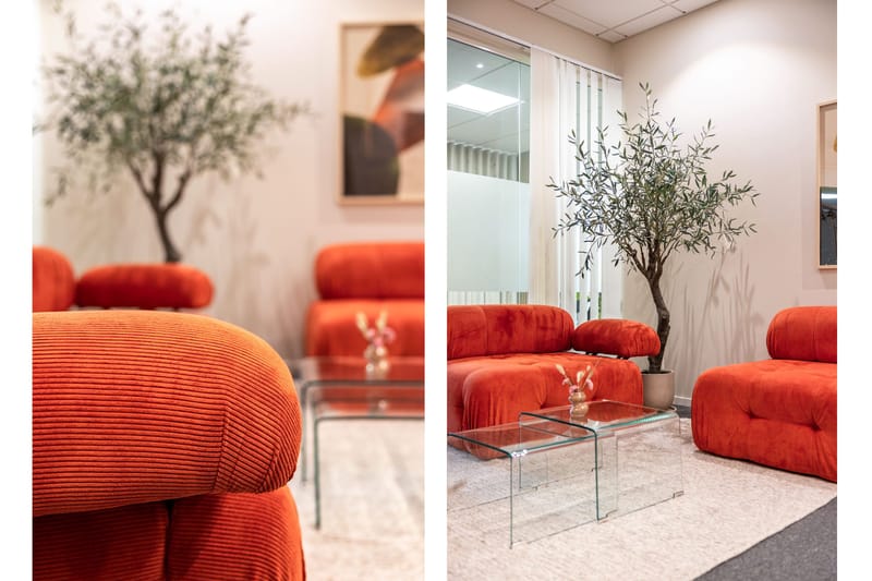 Belgin Bubblig divansoffa 2-sits med utfällbara armstöd och ryggstöd - Röd Manchester - Möbler - Soffa - Modulsoffor - Komplett modulsoffa