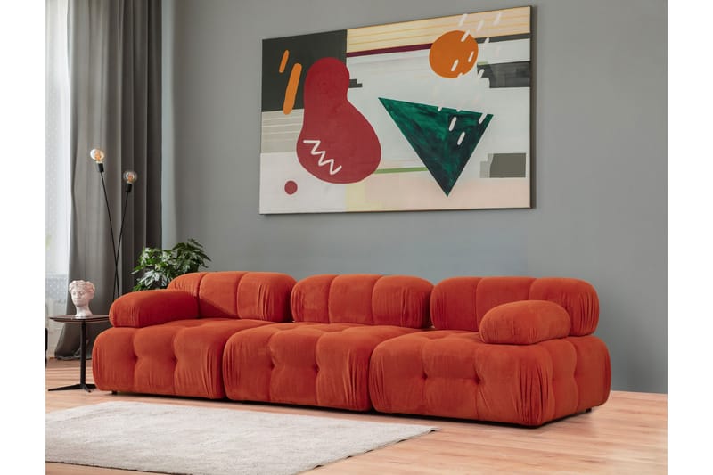 Belgin Bubblig Divansoffa 3-sits med utfällbara armstöd och ryggstöd - Röd - Möbler - Soffa - Modulsoffor - Komplett modulsoffa
