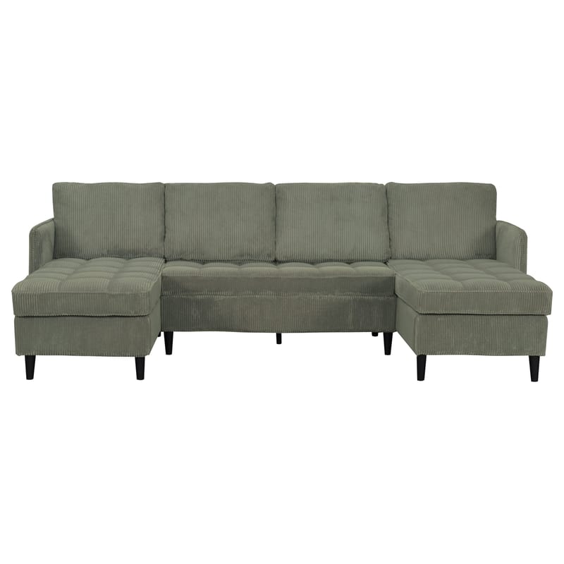 Lindhus 4-sits U-soffa med dubbeldivan och förvaring i manchester - Grön - Möbler - Soffa - Modulsoffor - Komplett modulsoffa