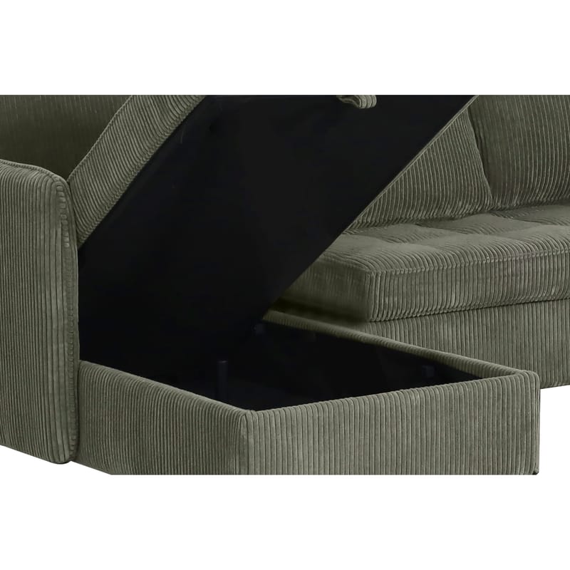 Lindhus 4-sits U-soffa med dubbeldivan och förvaring i manchester - Grön - Möbler - Soffa - Modulsoffor - Komplett modulsoffa