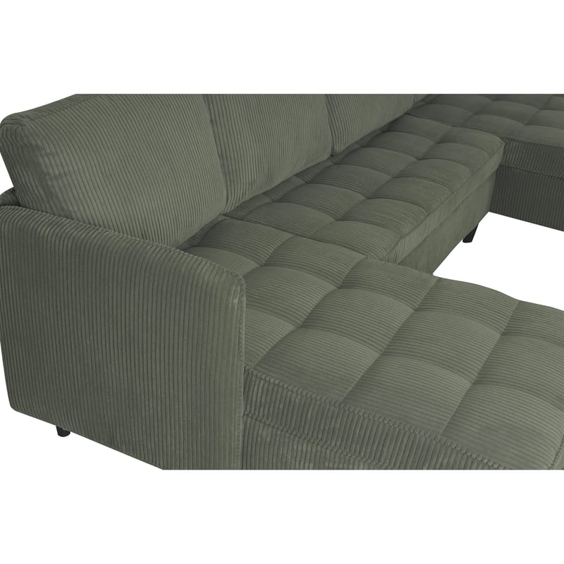 Lindhus 4-sits U-soffa med dubbeldivan och förvaring i manchester - Grön - Möbler - Soffa - Modulsoffor - Komplett modulsoffa