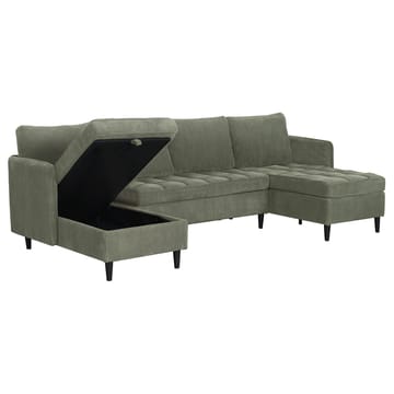 Lindhus 4-sits U-soffa med dubbeldivan och förvaring i manchester - Grön - Möbler - Soffa - Modulsoffor - Komplett modulsoffa
