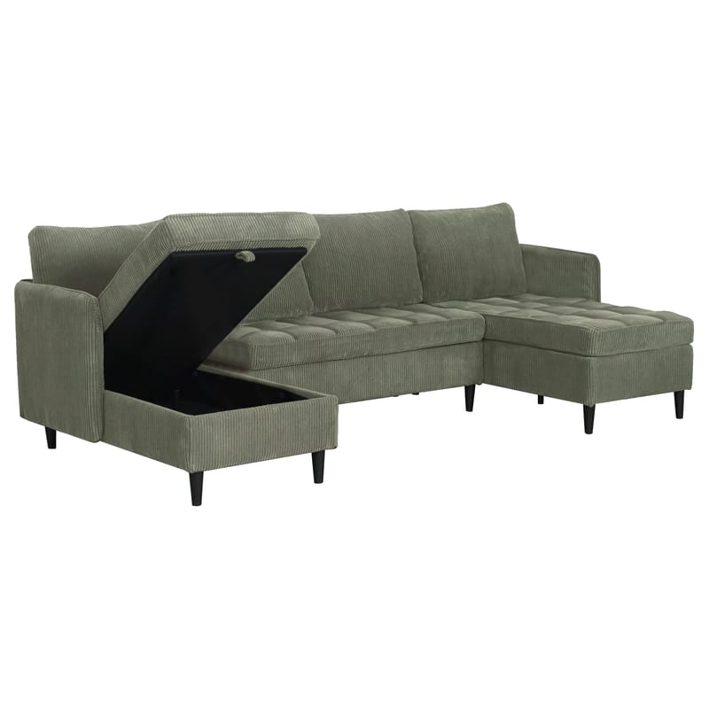 Lindhus 4-sits U-soffa med dubbeldivan och förvaring i manchester - Grön - Möbler - Soffa - Modulsoffor - Komplett modulsoffa