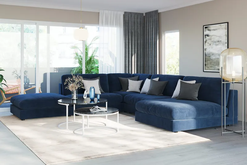 Arken 1-sits Mittmodul i Sammet 90 cm bred - Blå - Möbler - Soffa - Modulsoffor - Mittmodul