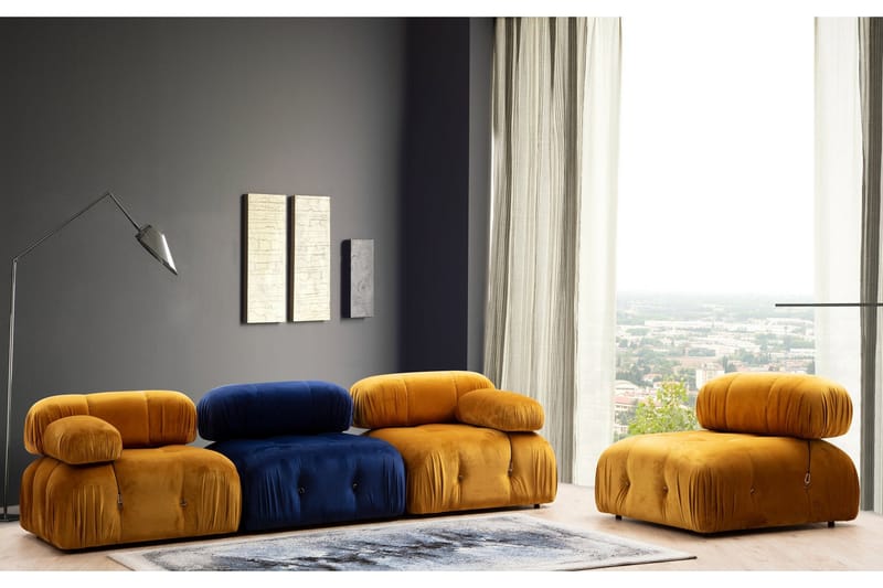 Belgin Mittmodul / Fåtölj 95 cm med fast ryggstöd och repdetaljer - Blå - Möbler - Soffa - Modulsoffor - Mittmodul