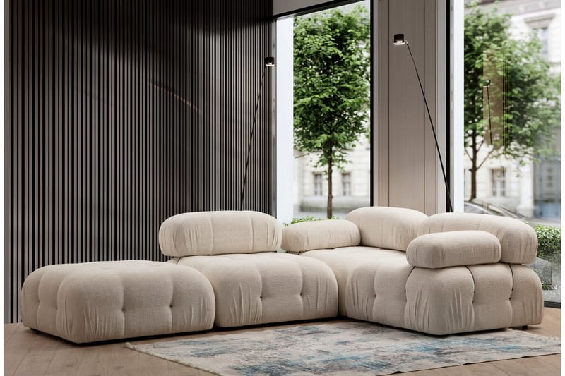 Belgin Mittmodul / Fåtölj 95 cm med fast ryggstöd och repdetaljer - Cream - Möbler - Soffa - Modulsoffor - Mittmodul