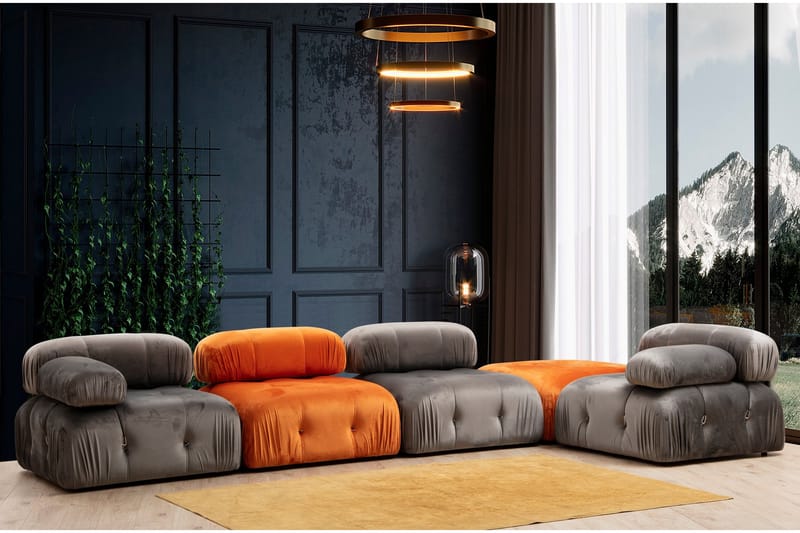 Belgin Mittmodul / Fåtölj 95 cm med fast ryggstöd och repdetaljer - Orange - Möbler - Soffa - Modulsoffor - Mittmodul