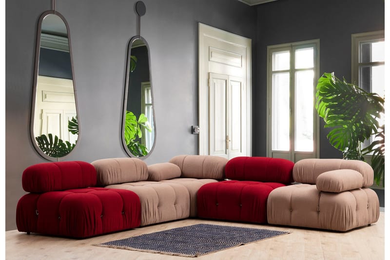 Belgin Mittmodul / Fåtölj 95 cm med fast ryggstöd och repdetaljer - Röd - Möbler - Soffa - Modulsoffor - Mittmodul