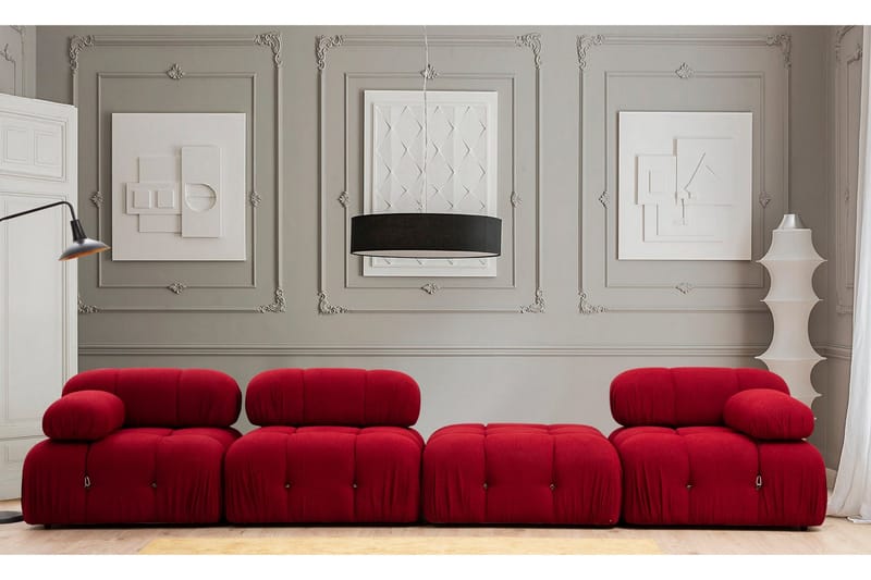 Belgin Mittmodul / Fåtölj 95 cm med fast ryggstöd och repdetaljer - Röd - Möbler - Soffa - Modulsoffor - Mittmodul